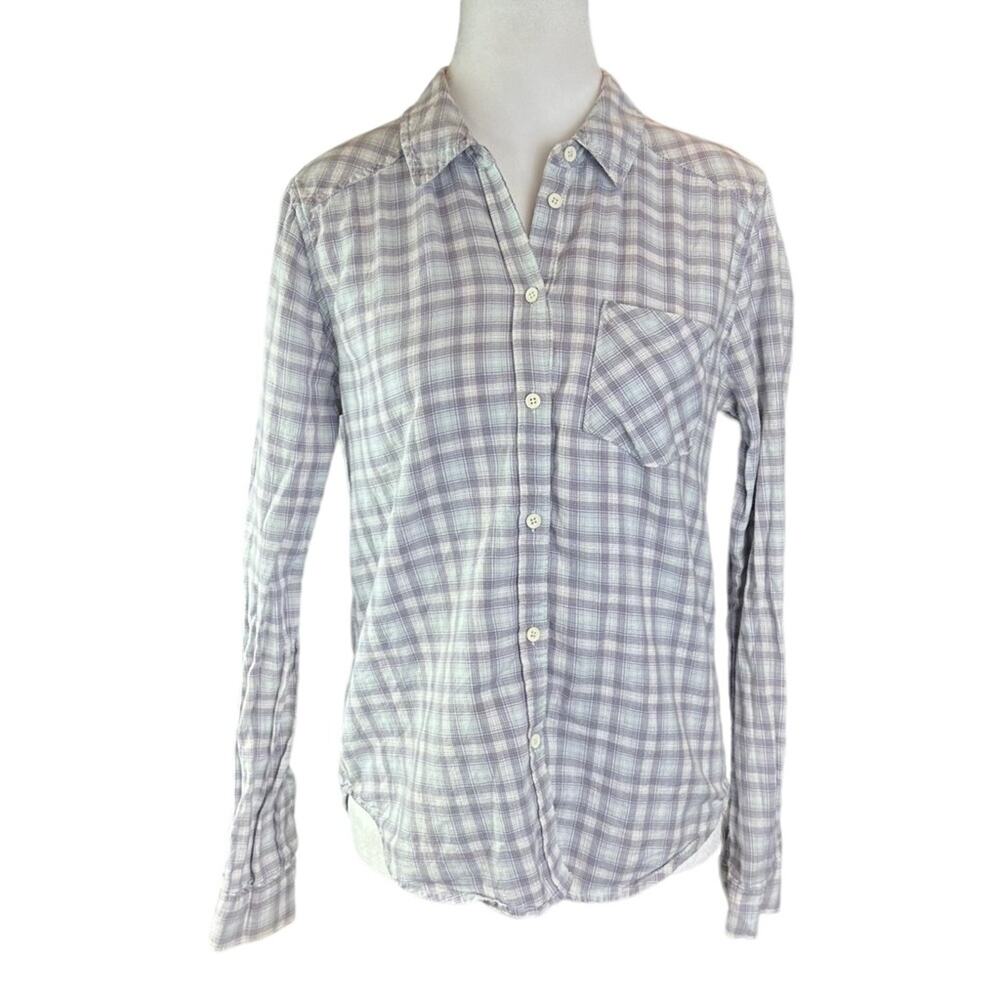 Paige Plaid Button Up Shirt Chambray Dusty Grape White Size Small